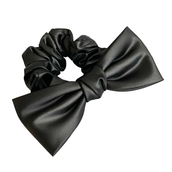 Satin Scrunchie Bow Tie Black